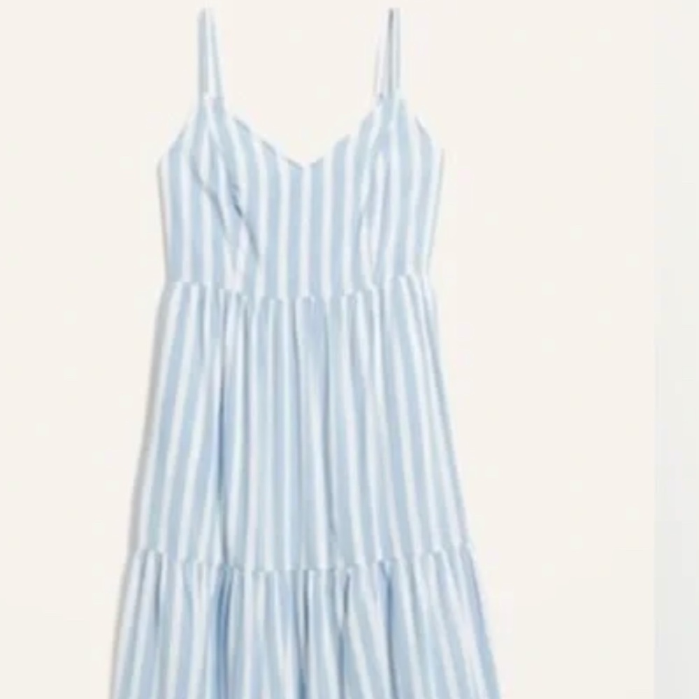 Tiered Striped Maxi Cami Swing Dress | Light Blue and White Stripes